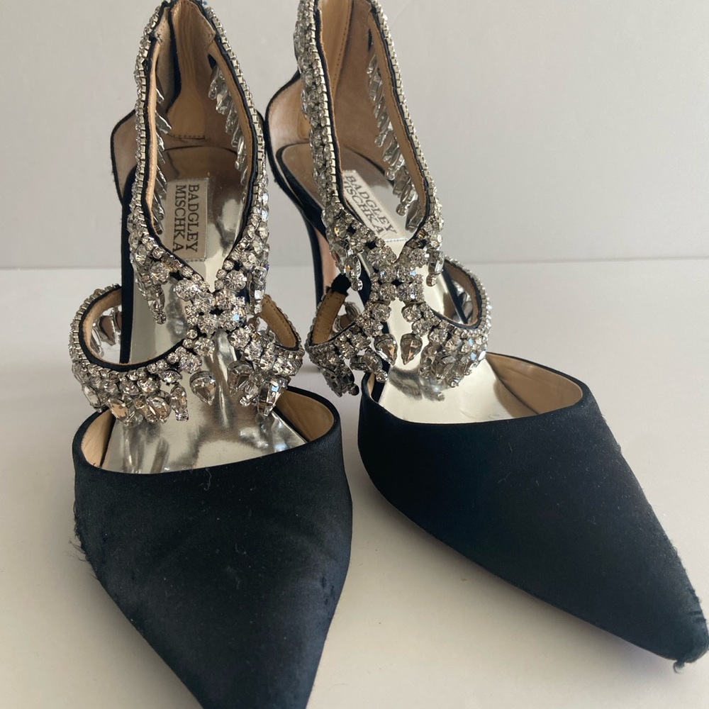 Badgley Mischka Black Satin Embellished Heels